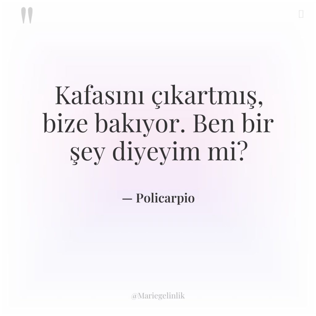 Kafasını çıkartmış, bize bakıyor. Ben bir şey diyeyim mi?