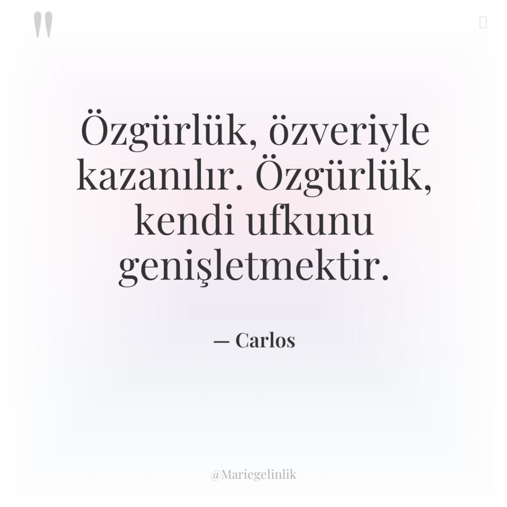 Özgürlük, özveriyle kazanılır. Özgürlük, kendi ufkunu genişletmektir.