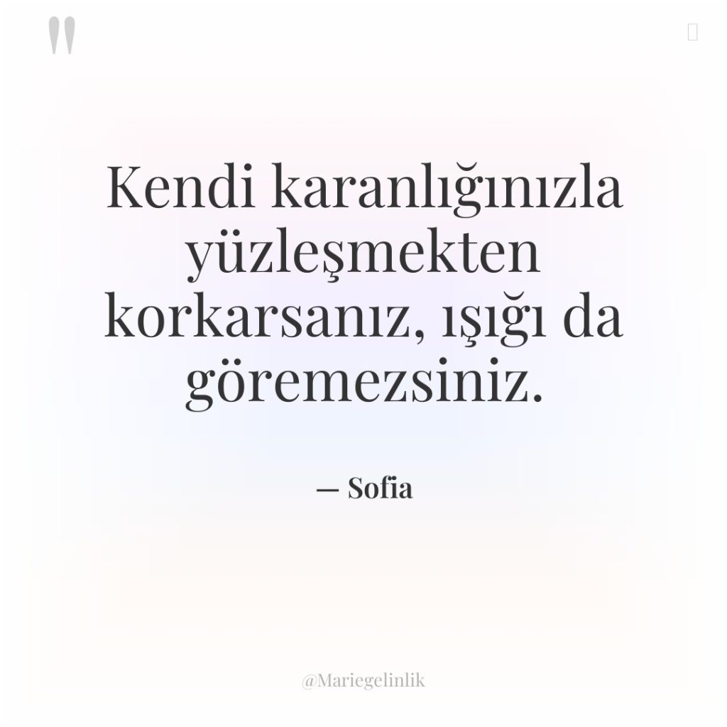 Kendi karanlığınızla yüzleşmekten korkarsanız, ışığı da göremezsiniz.