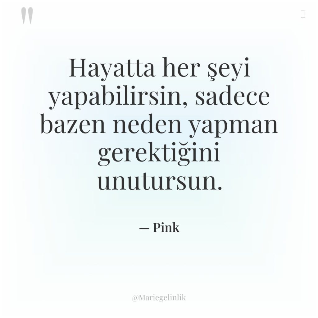Hayatta her şeyi yapabilirsin, sadece bazen neden yapman gerektiğini unutursun.