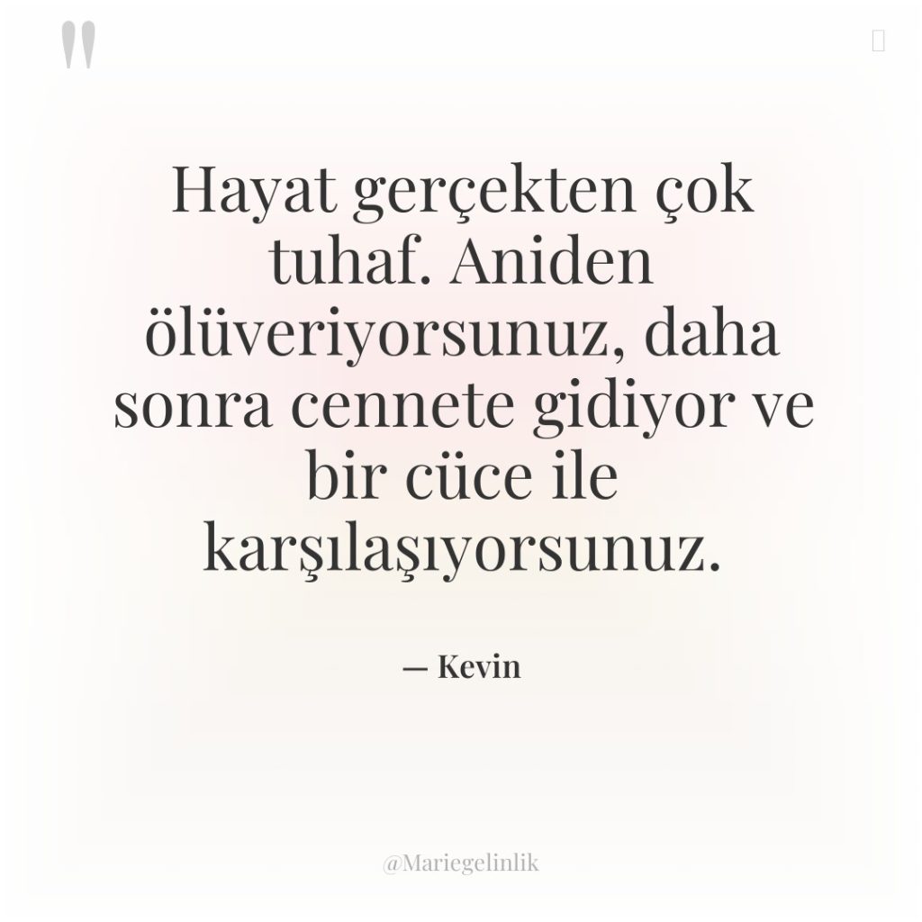 Hayat gerçekten çok tuhaf. Aniden ölüveriyorsunuz, daha sonra cennete gidiyor…