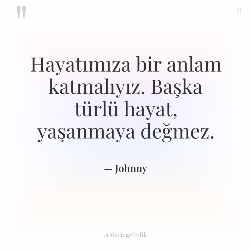 Hayatımıza bir anlam katmalıyız. Başka türlü hayat, yaşanmaya değmez.