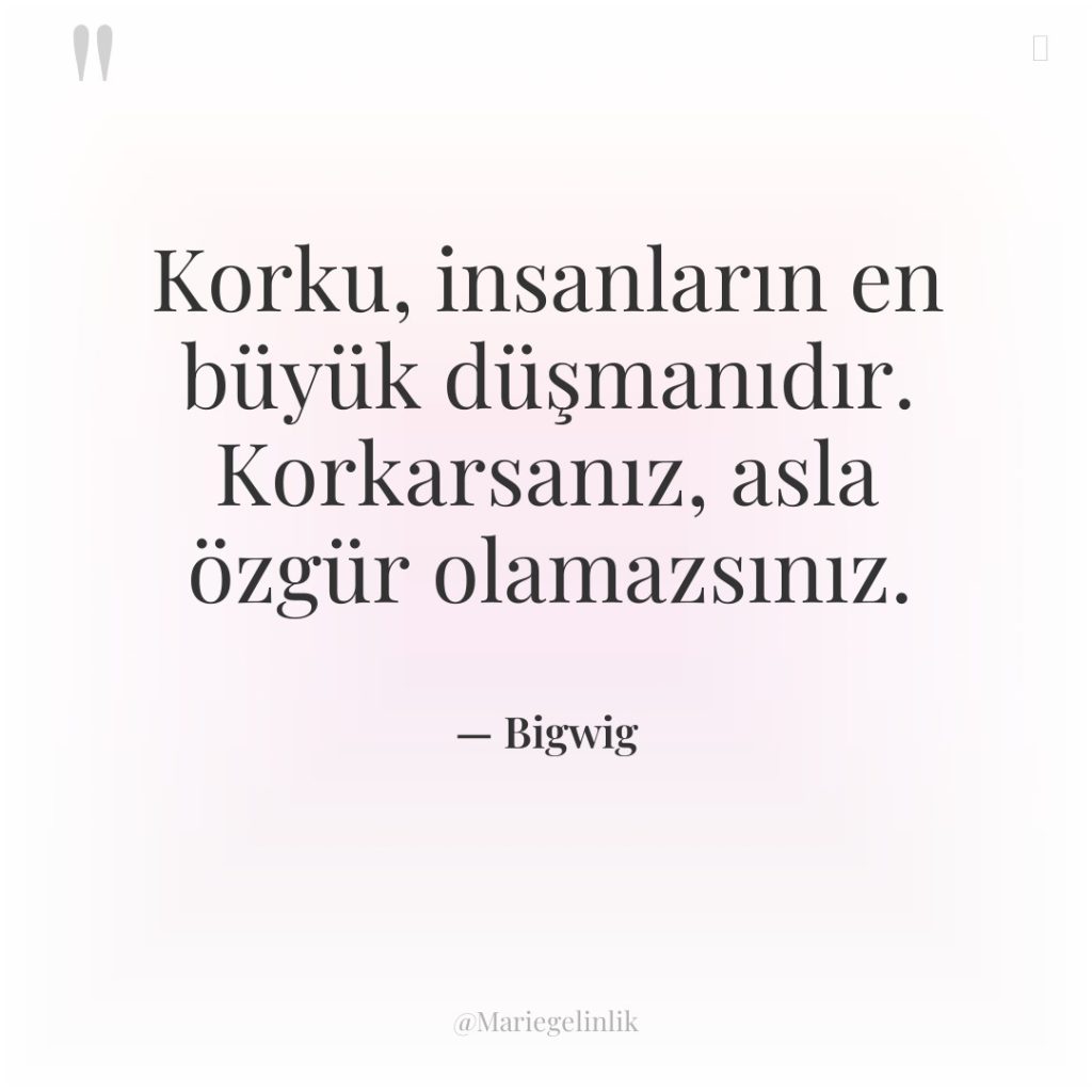 Korku, insanların en büyük düşmanıdır. Korkarsanız, asla özgür olamazsınız.