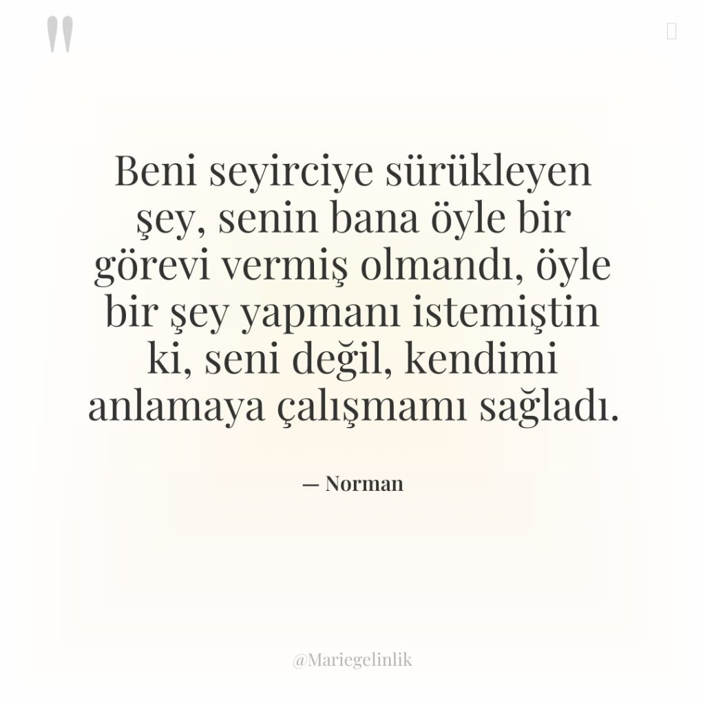 Beni seyirciye sürükleyen şey, senin bana öyle bir görevi vermiş…