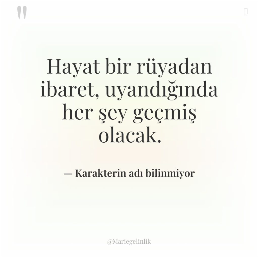 Hayat bir rüyadan ibaret, uyandığında her şey geçmiş olacak.