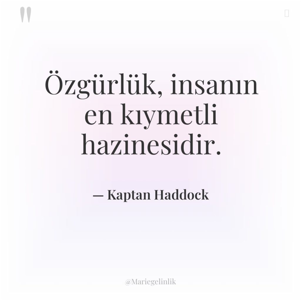 Özgürlük, insanın en kıymetli hazinesidir.