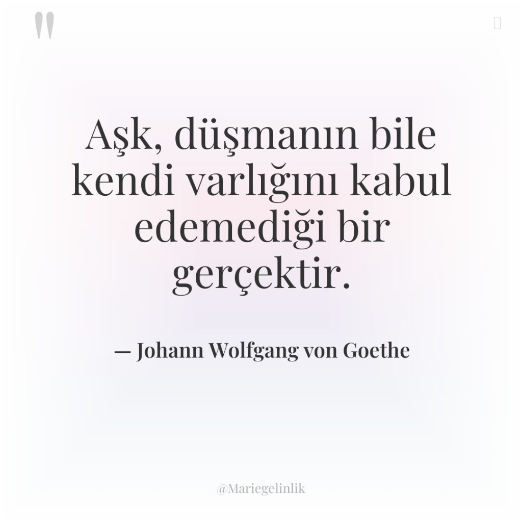 Aşk, düşmanın bile kendi varlığını kabul edemediği bir gerçektir.