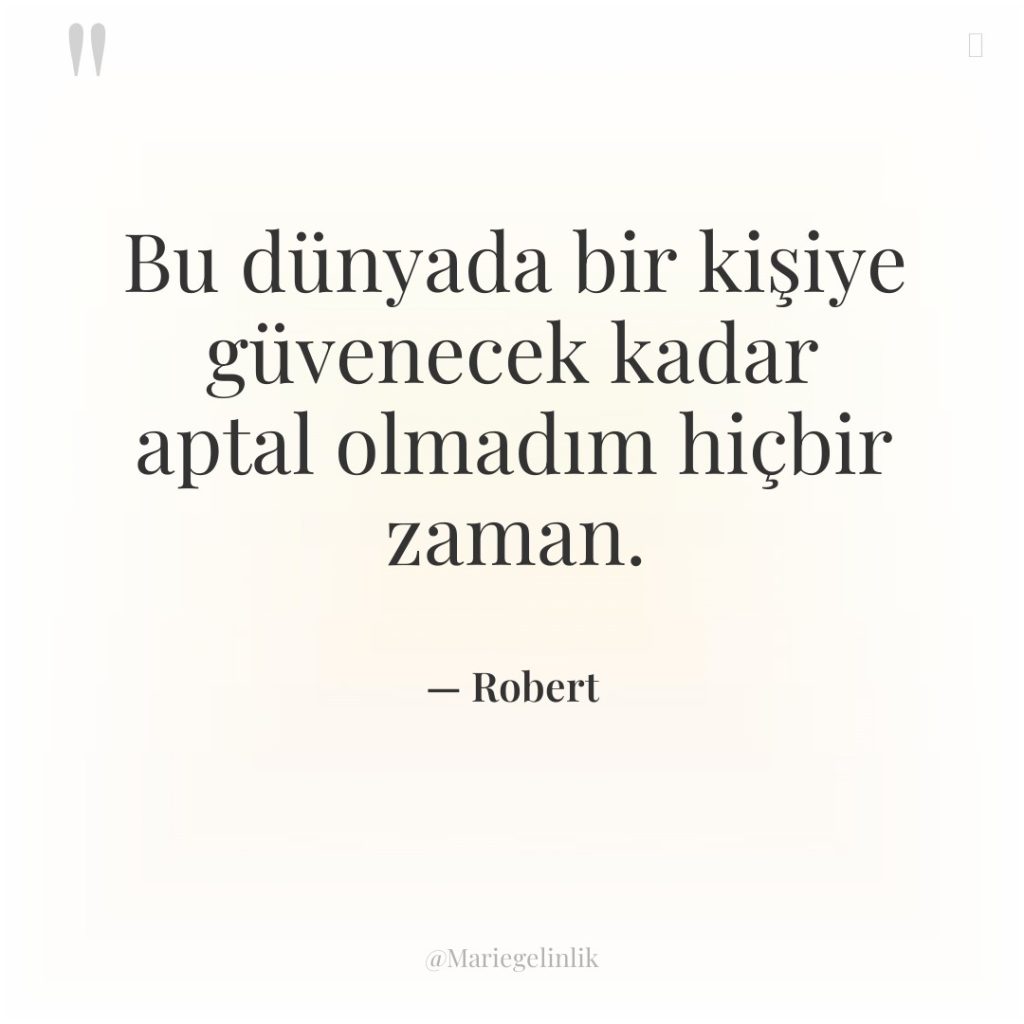 Bu dünyada bir kişiye güvenecek kadar aptal olmadım hiçbir zaman.