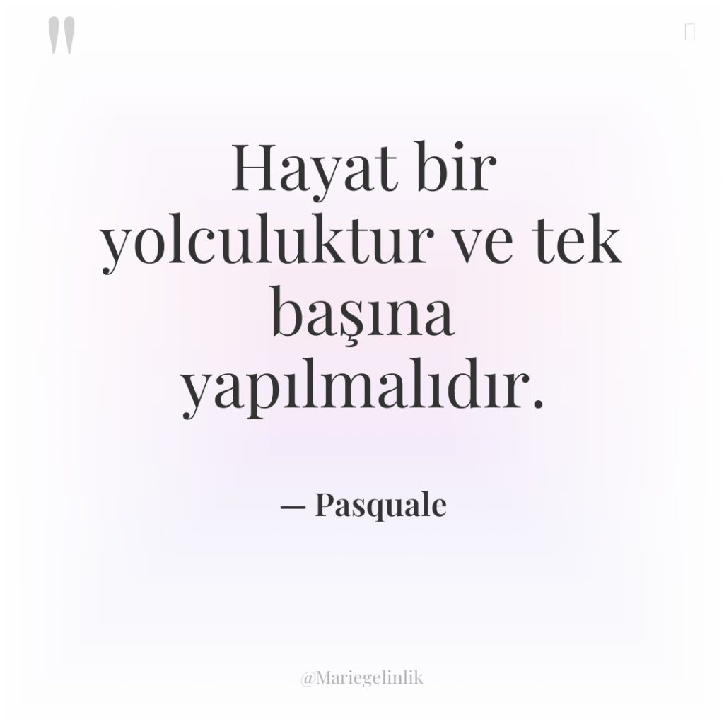 Hayat bir yolculuktur ve tek başına yapılmalıdır.