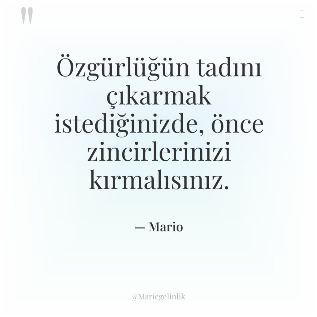 Özgürlüğün tadını çıkarmak istediğinizde, önce zincirlerinizi kırmalısınız.