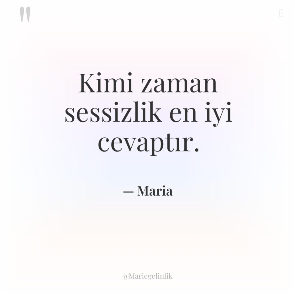 Kimi zaman sessizlik en iyi cevaptır.