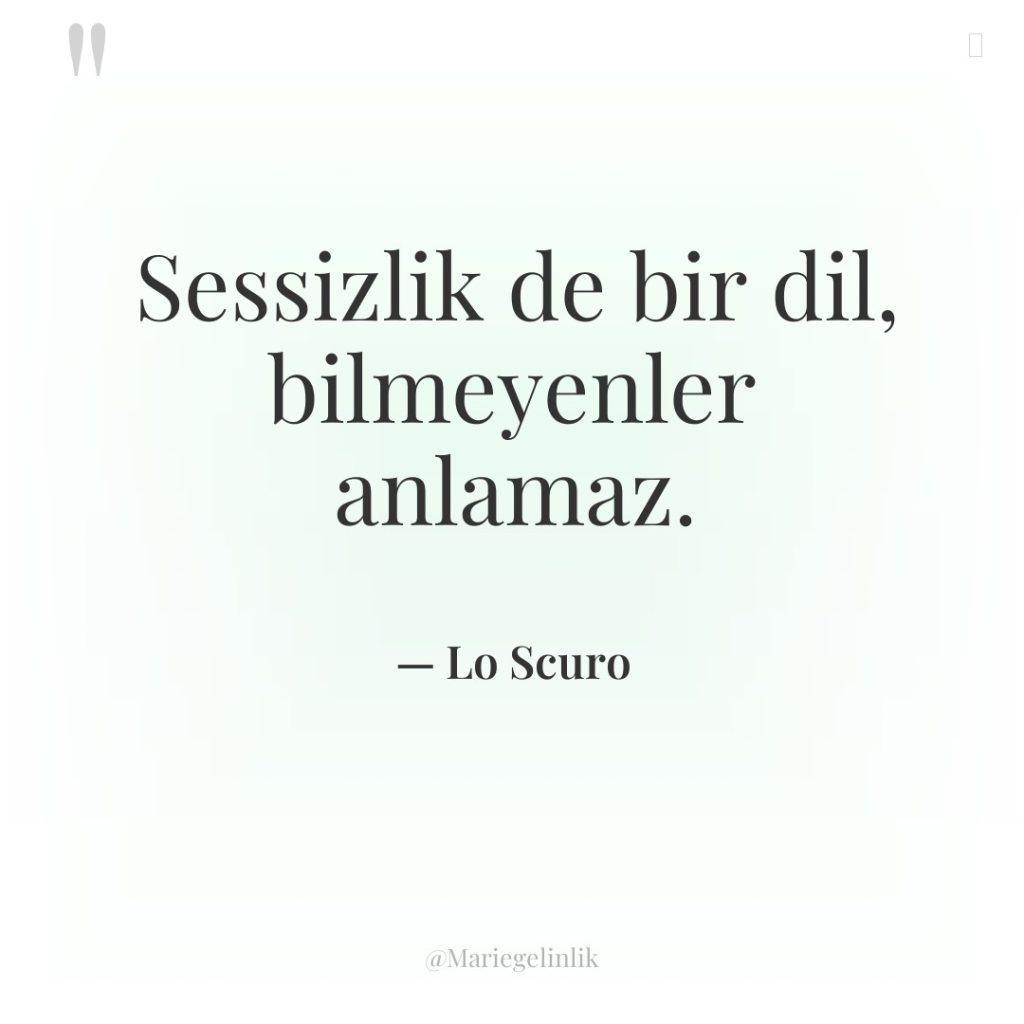 Sessizlik de bir dil, bilmeyenler anlamaz.