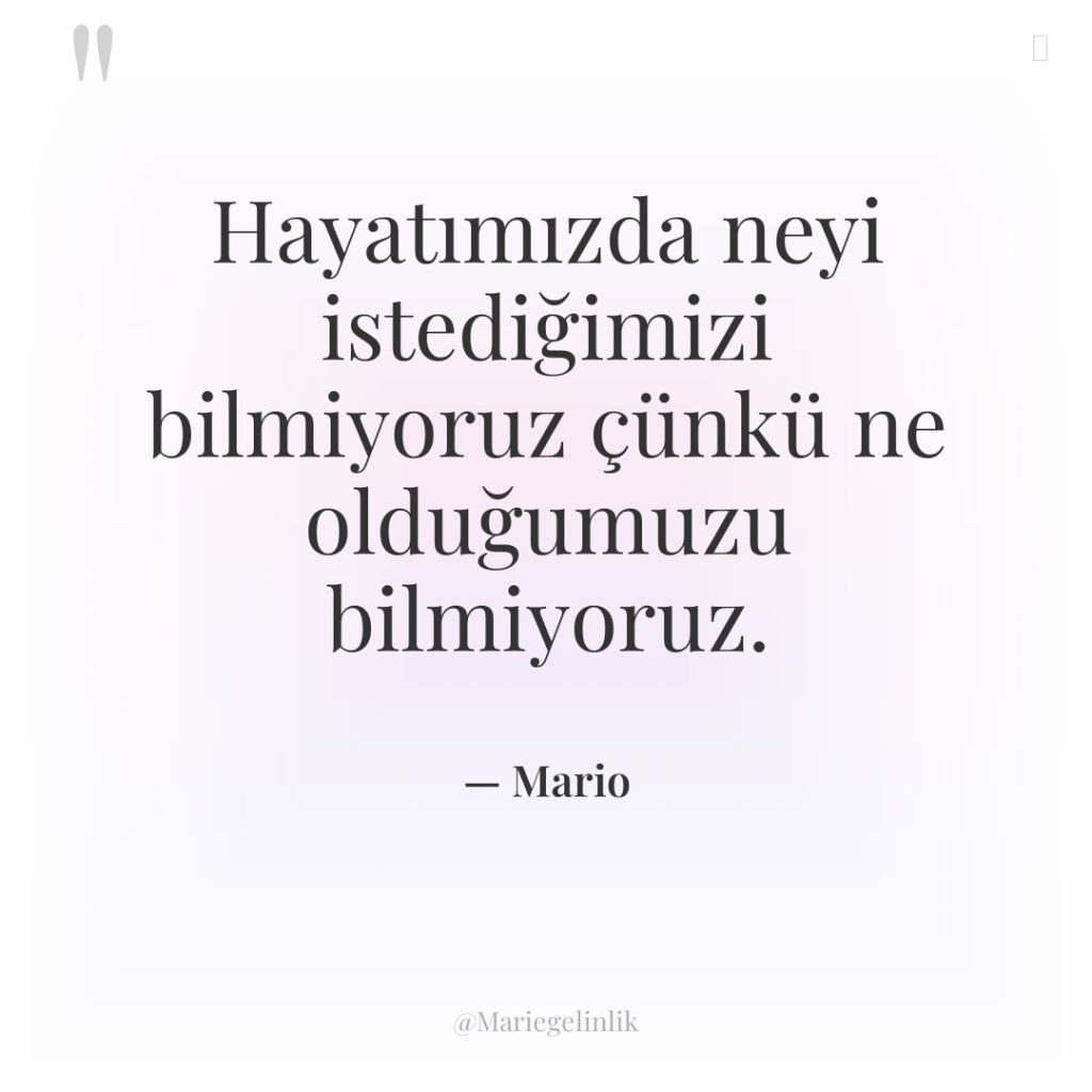 Hayatımızda neyi istediğimizi bilmiyoruz çünkü ne olduğumuzu bilmiyoruz.