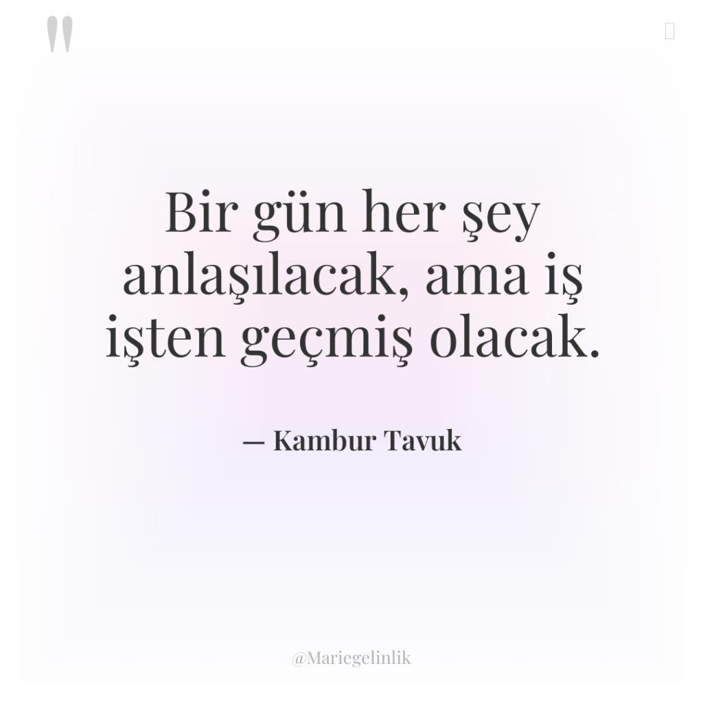 Bir gün her şey anlaşılacak, ama iş işten geçmiş olacak.