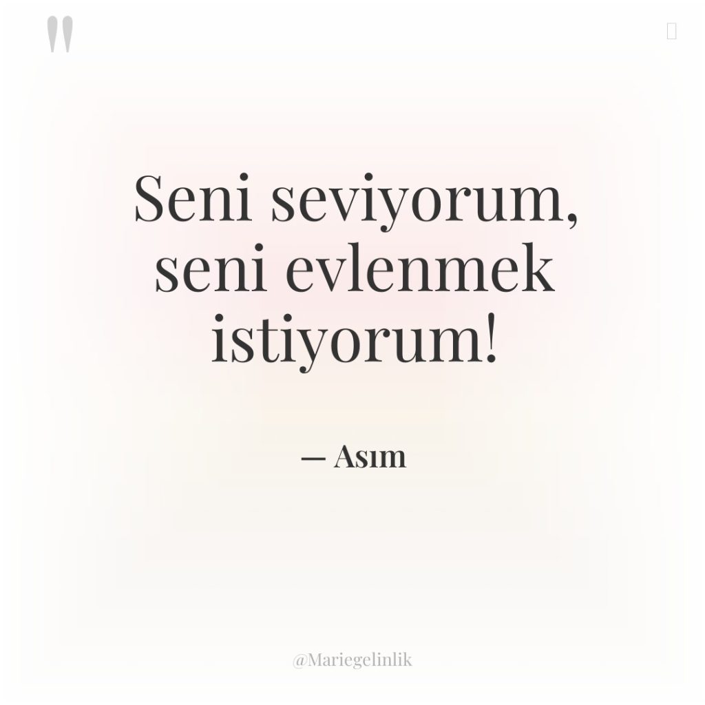 Seni seviyorum, seni evlenmek istiyorum!