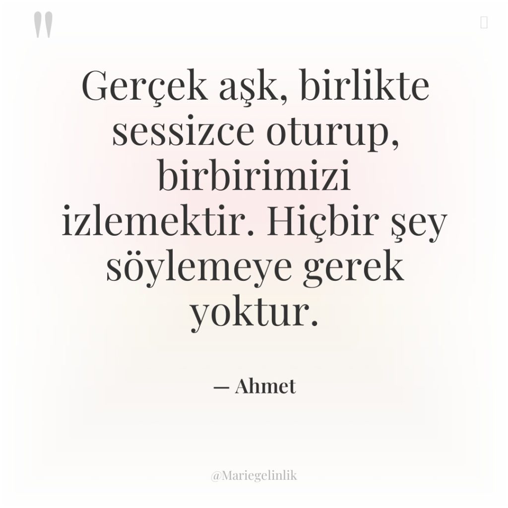 Gerçek aşk, birlikte sessizce oturup, birbirimizi izlemektir. Hiçbir şey söylemeye…