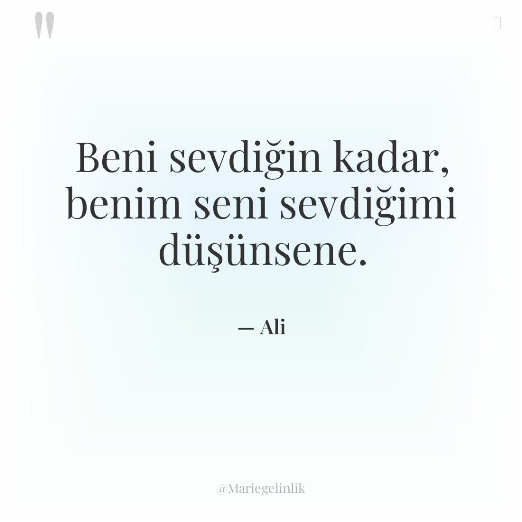 Beni sevdiğin kadar, benim seni sevdiğimi düşünsene.