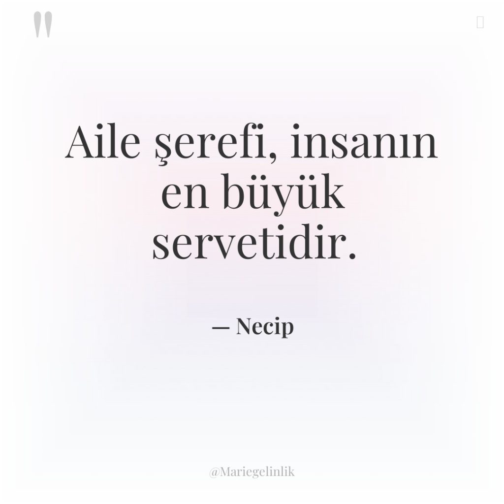 Aile şerefi, insanın en büyük servetidir.