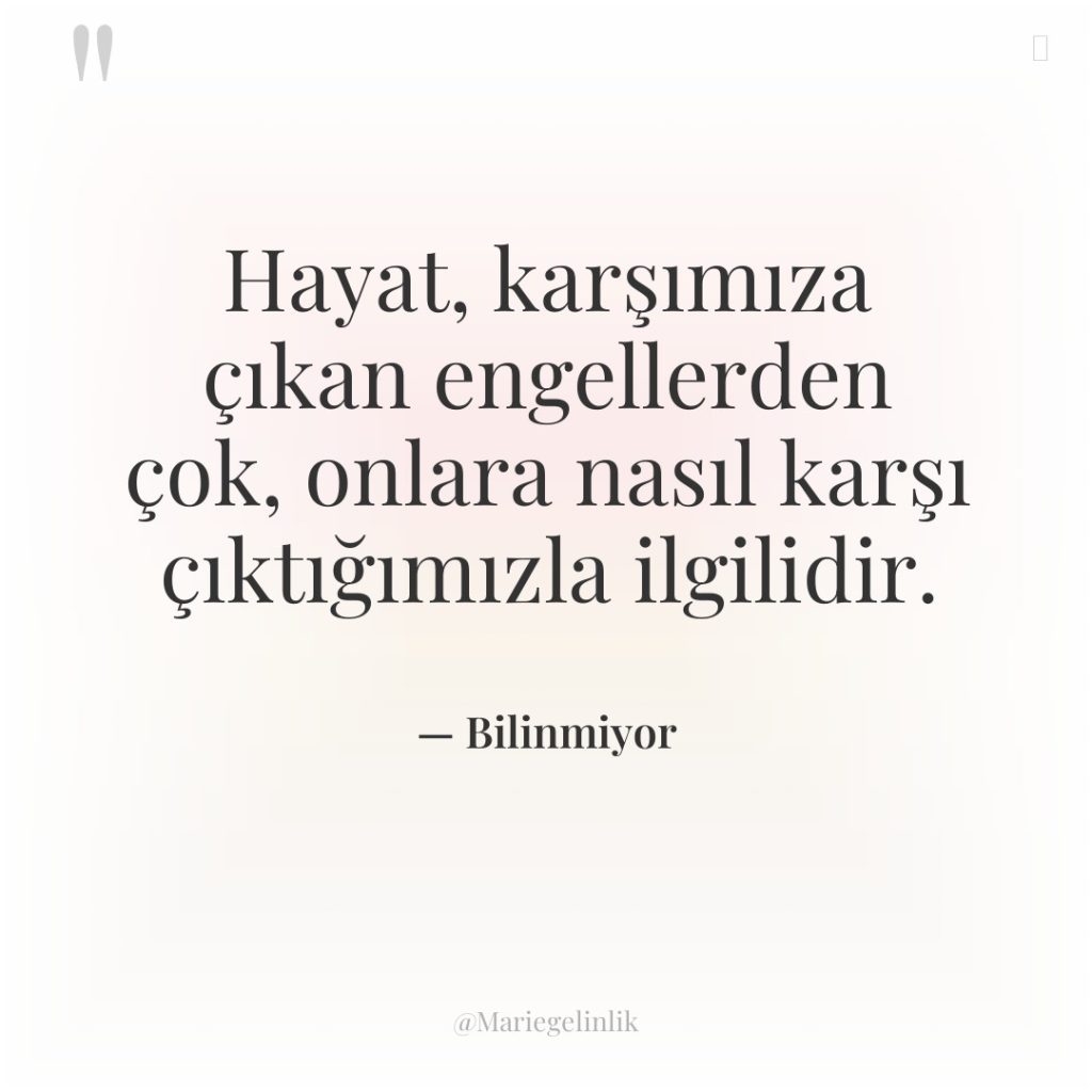Hayat, karşımıza çıkan engellerden çok, onlara nasıl karşı çıktığımızla ilgilidir.