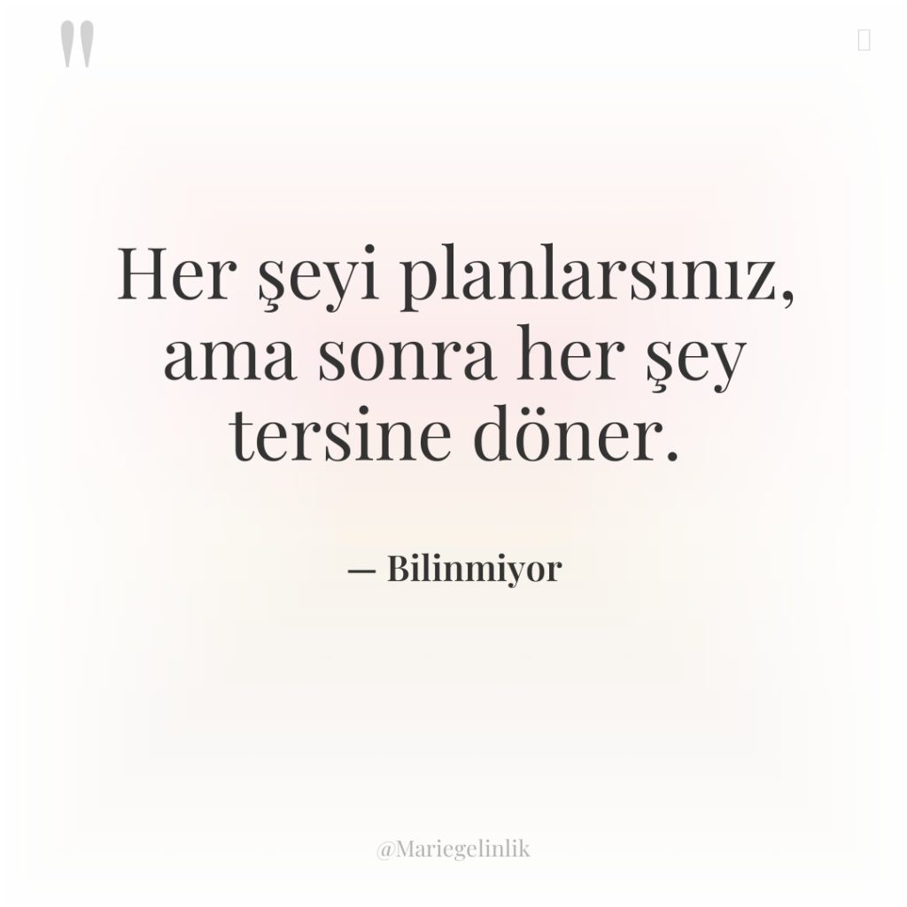 Her şeyi planlarsınız, ama sonra her şey tersine döner.