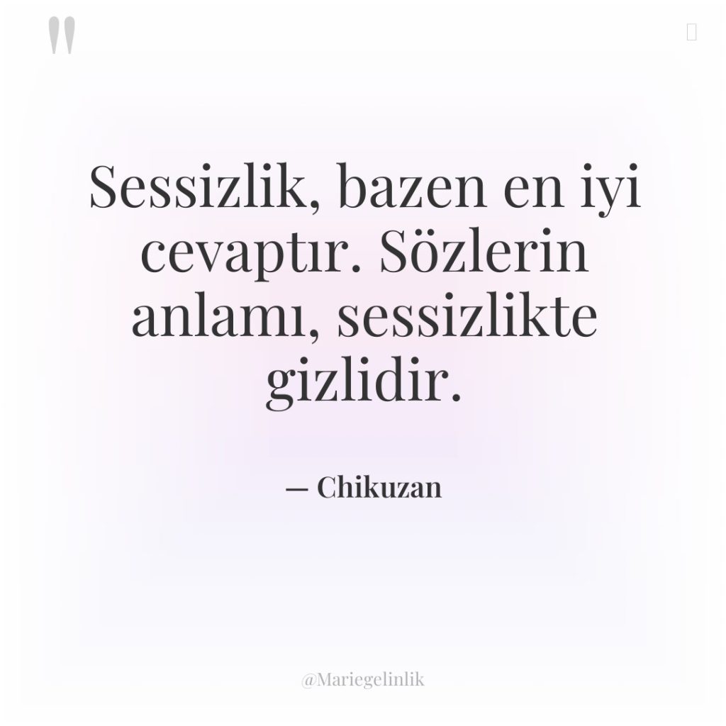 Sessizlik, bazen en iyi cevaptır. Sözlerin anlamı, sessizlikte gizlidir.