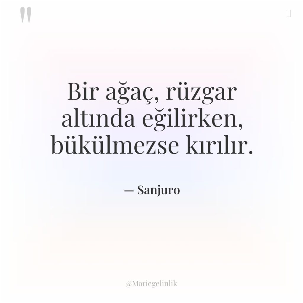 Bir ağaç, rüzgar altında eğilirken, bükülmezse kırılır.