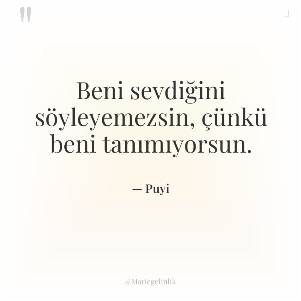 Beni sevdiğini söyleyemezsin, çünkü beni tanımıyorsun.