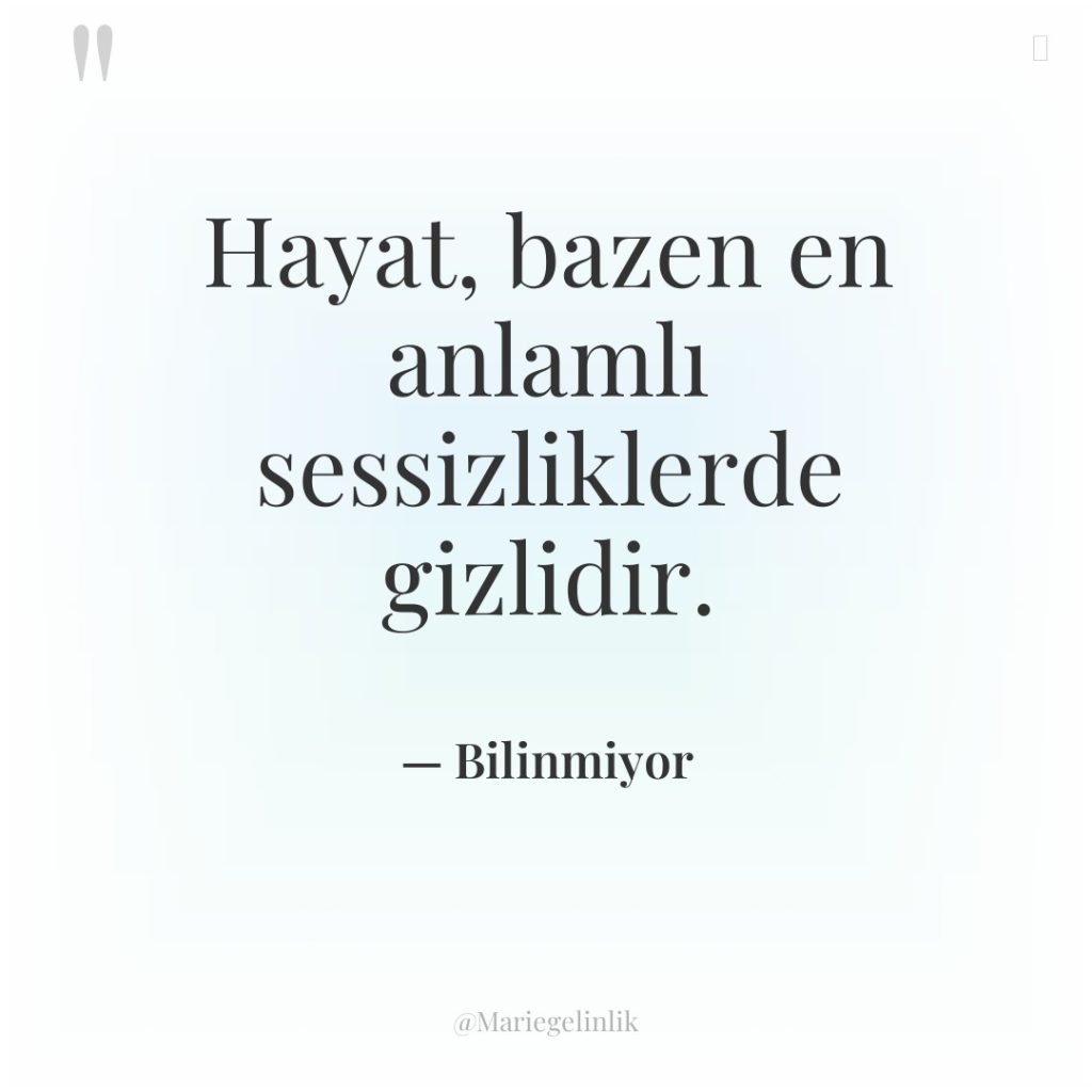 Hayat, bazen en anlamlı sessizliklerde gizlidir.