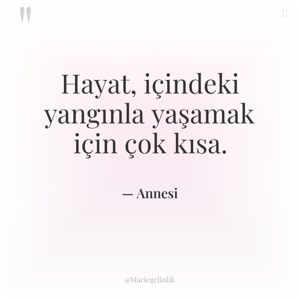 Hayat, içindeki yangınla yaşamak için çok kısa.