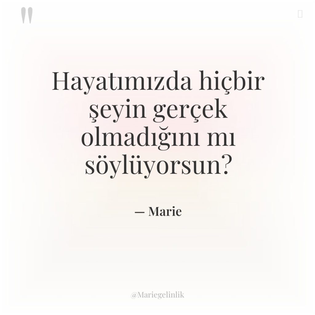 Hayatımızda hiçbir şeyin gerçek olmadığını mı söylüyorsun?