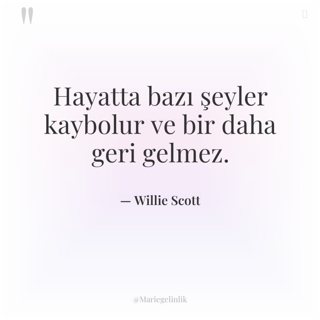 Hayatta bazı şeyler kaybolur ve bir daha geri gelmez.