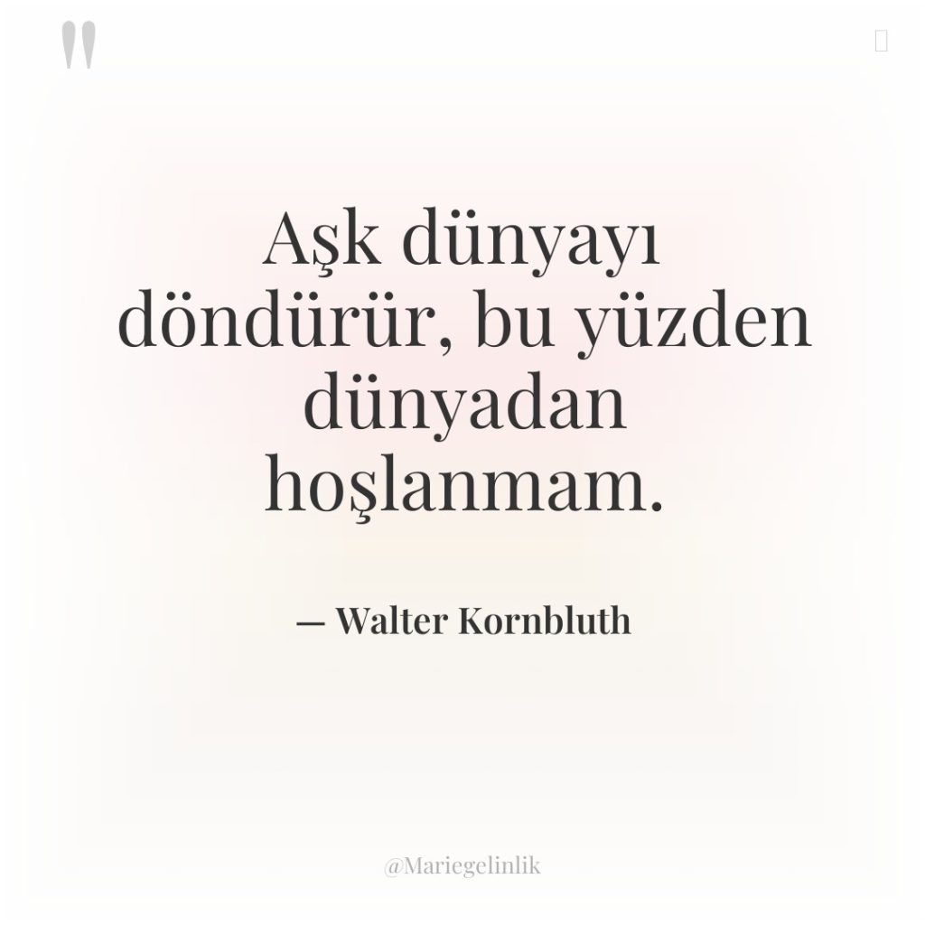 Aşk dünyayı döndürür, bu yüzden dünyadan hoşlanmam.