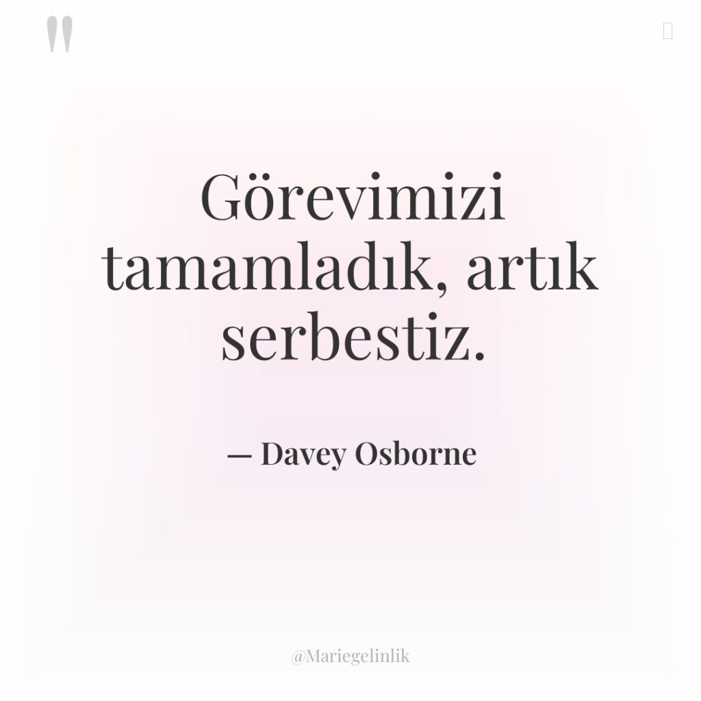 Görevimizi tamamladık, artık serbestiz.