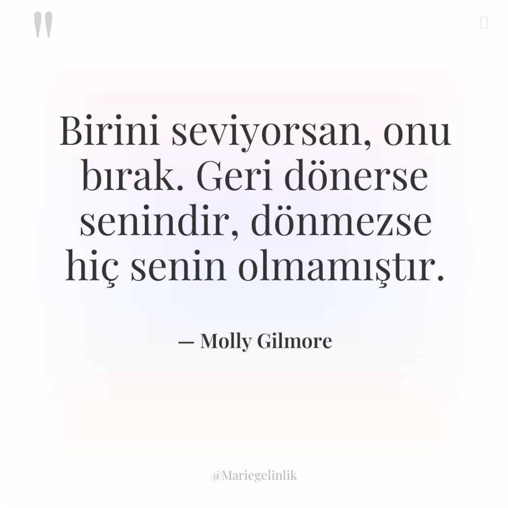 Birini seviyorsan, onu bırak. Geri dönerse senindir, dönmezse hiç senin…