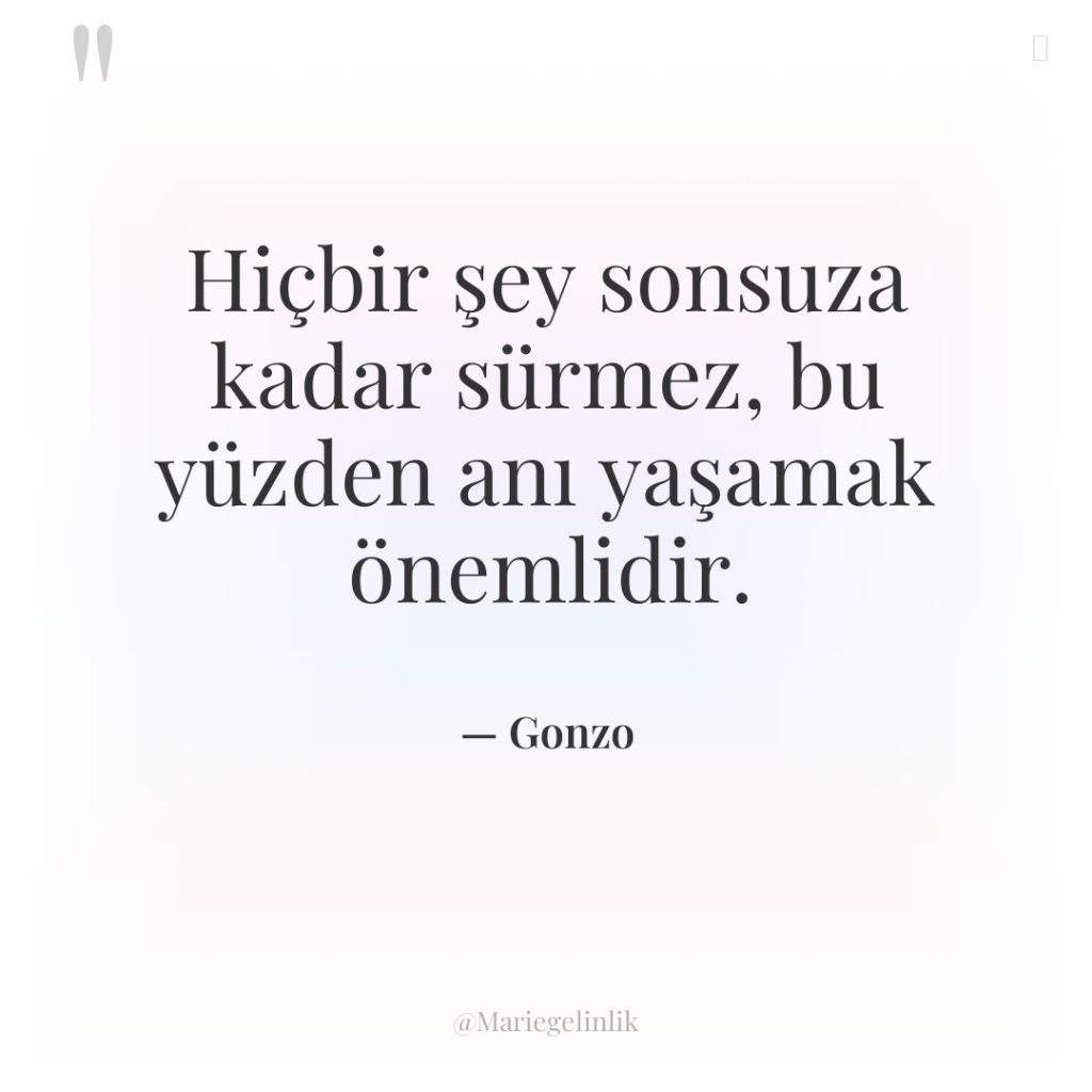 Hiçbir şey sonsuza kadar sürmez, bu yüzden anı yaşamak önemlidir.