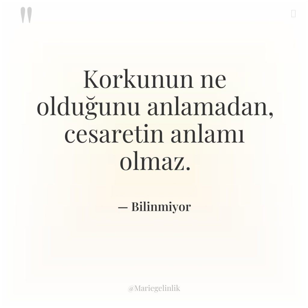 Korkunun ne olduğunu anlamadan, cesaretin anlamı olmaz.
