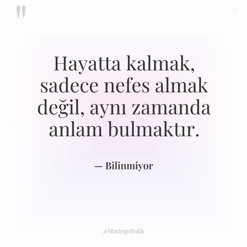 Hayatta kalmak, sadece nefes almak değil, aynı zamanda anlam bulmaktır.