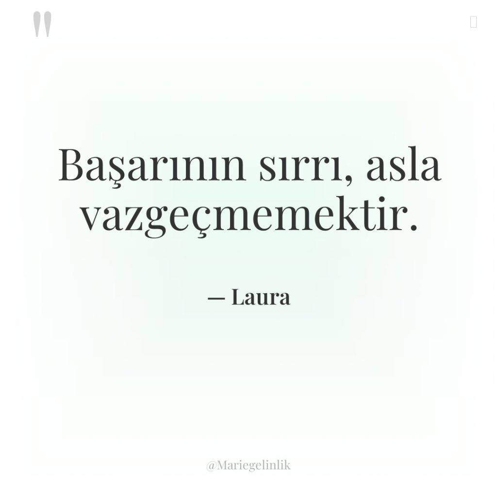 Başarının sırrı, asla vazgeçmemektir.