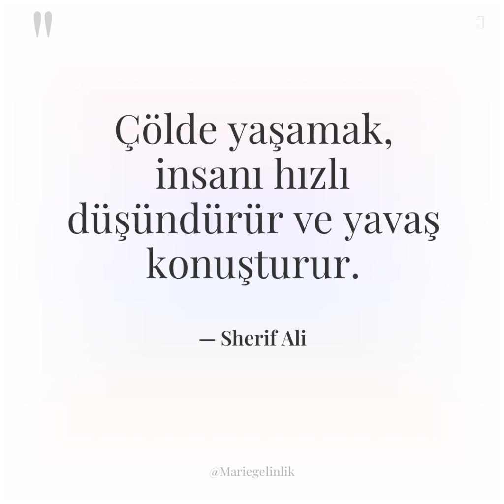 Çölde yaşamak, insanı hızlı düşündürür ve yavaş konuşturur.