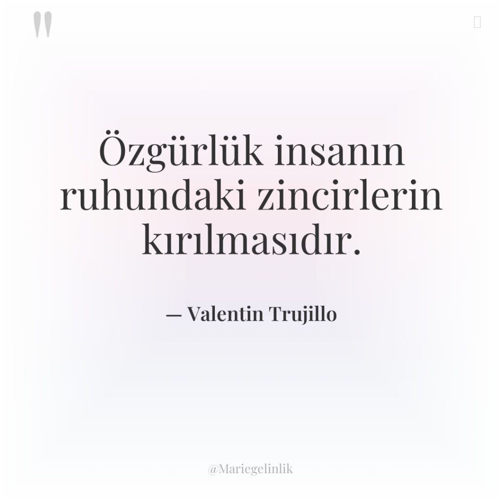 Özgürlük insanın ruhundaki zincirlerin kırılmasıdır.