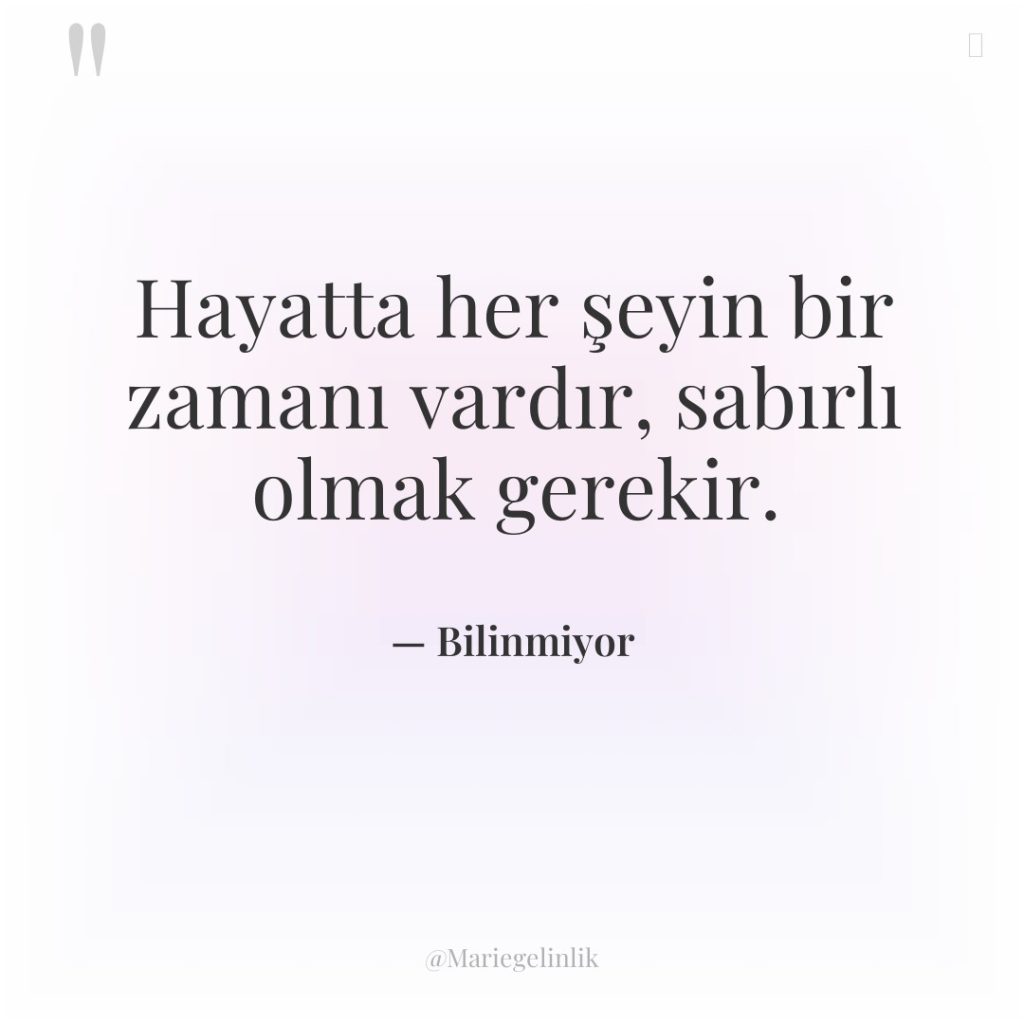 Hayatta her şeyin bir zamanı vardır, sabırlı olmak gerekir.