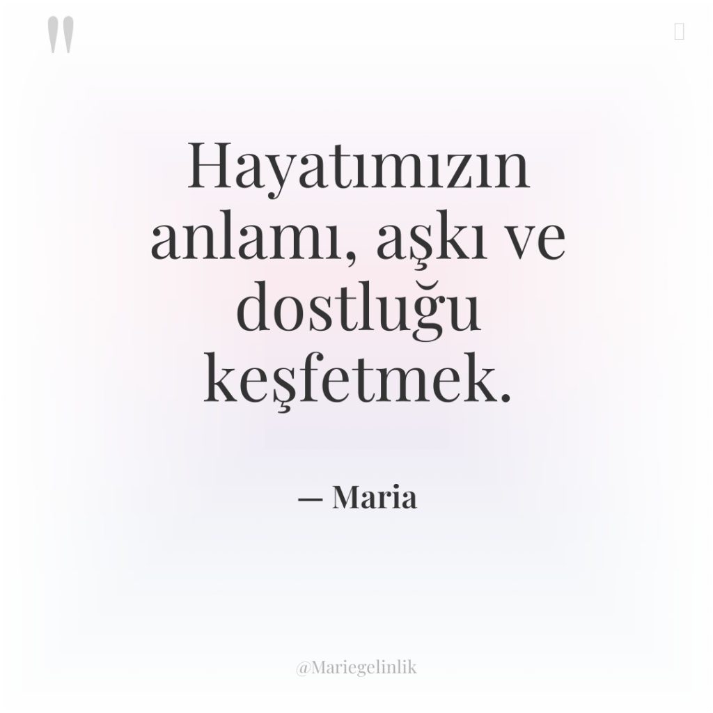 Hayatımızın anlamı, aşkı ve dostluğu keşfetmek.