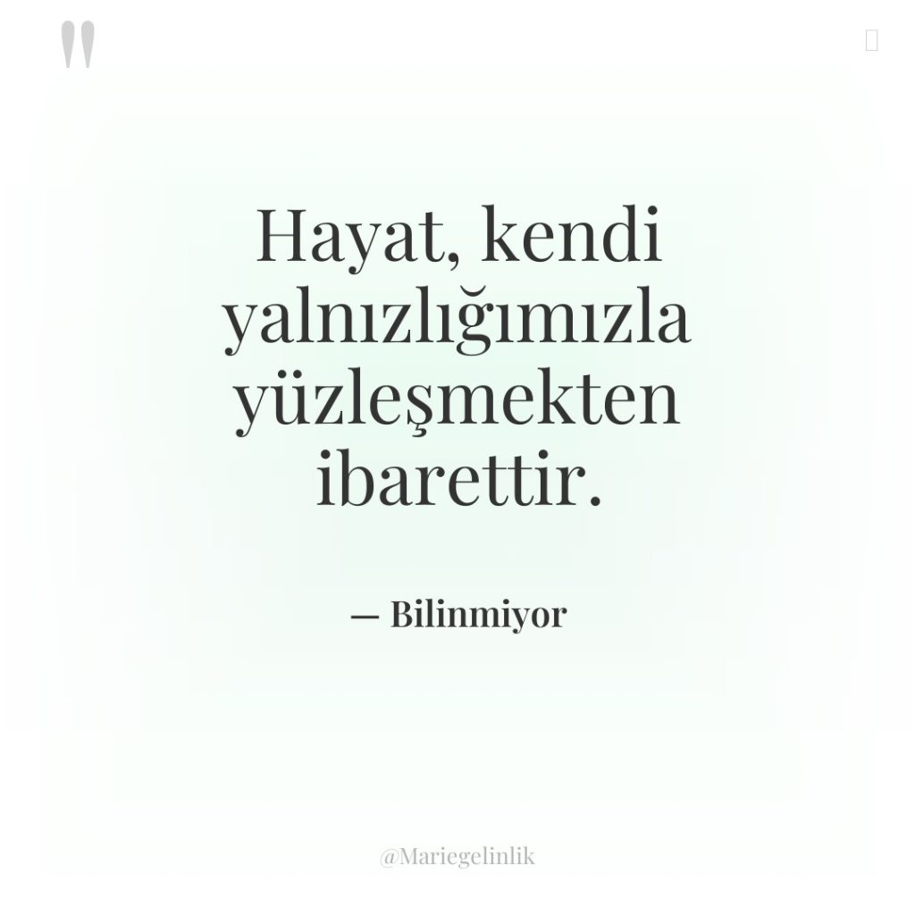 Hayat, kendi yalnızlığımızla yüzleşmekten ibarettir.