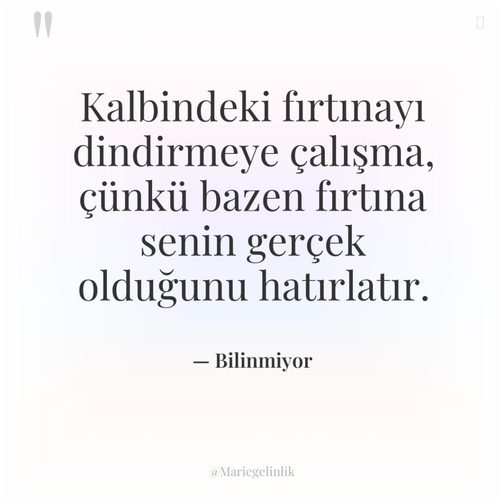 Kalbindeki fırtınayı dindirmeye çalışma, çünkü bazen fırtına senin gerçek olduğunu…