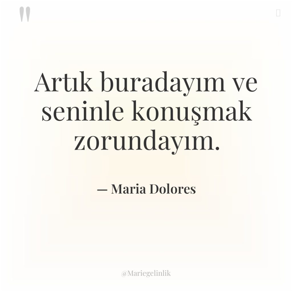 Artık buradayım ve seninle konuşmak zorundayım.