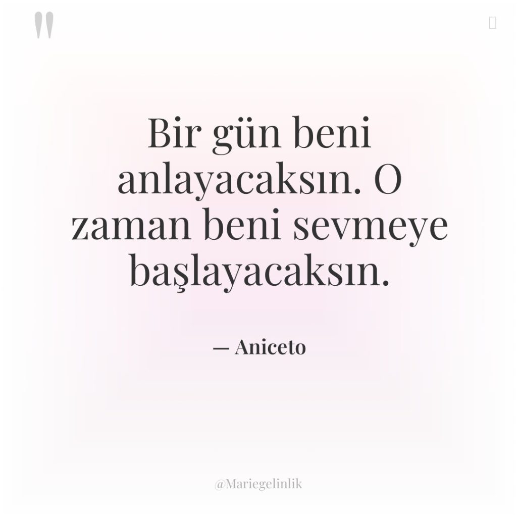 Bir gün beni anlayacaksın. O zaman beni sevmeye başlayacaksın.