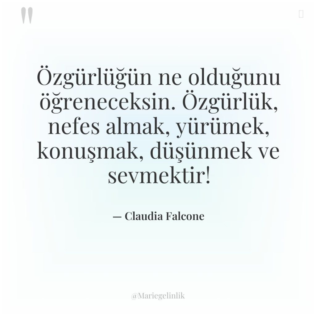 Özgürlüğün ne olduğunu öğreneceksin. Özgürlük, nefes almak, yürümek, konuşmak, düşünmek…