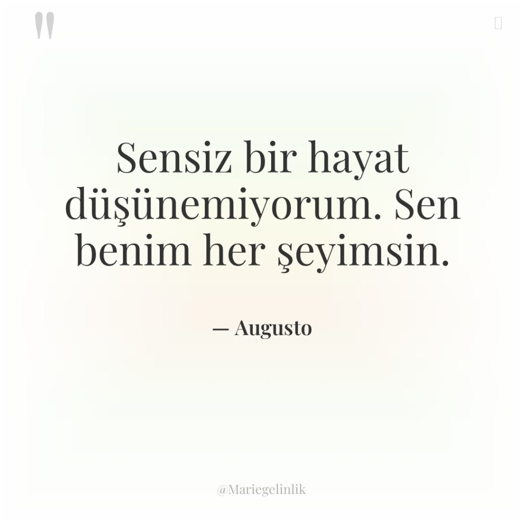 Sensiz bir hayat düşünemiyorum. Sen benim her şeyimsin.