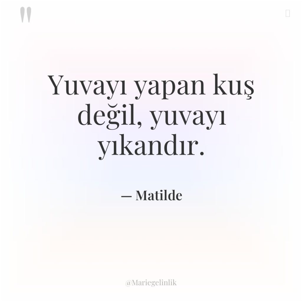 Yuvayı yapan kuş değil, yuvayı yıkandır.