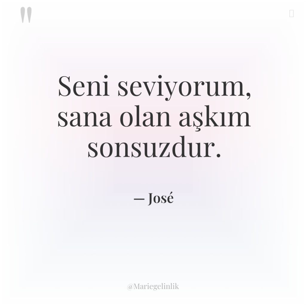 Seni seviyorum, sana olan aşkım sonsuzdur.